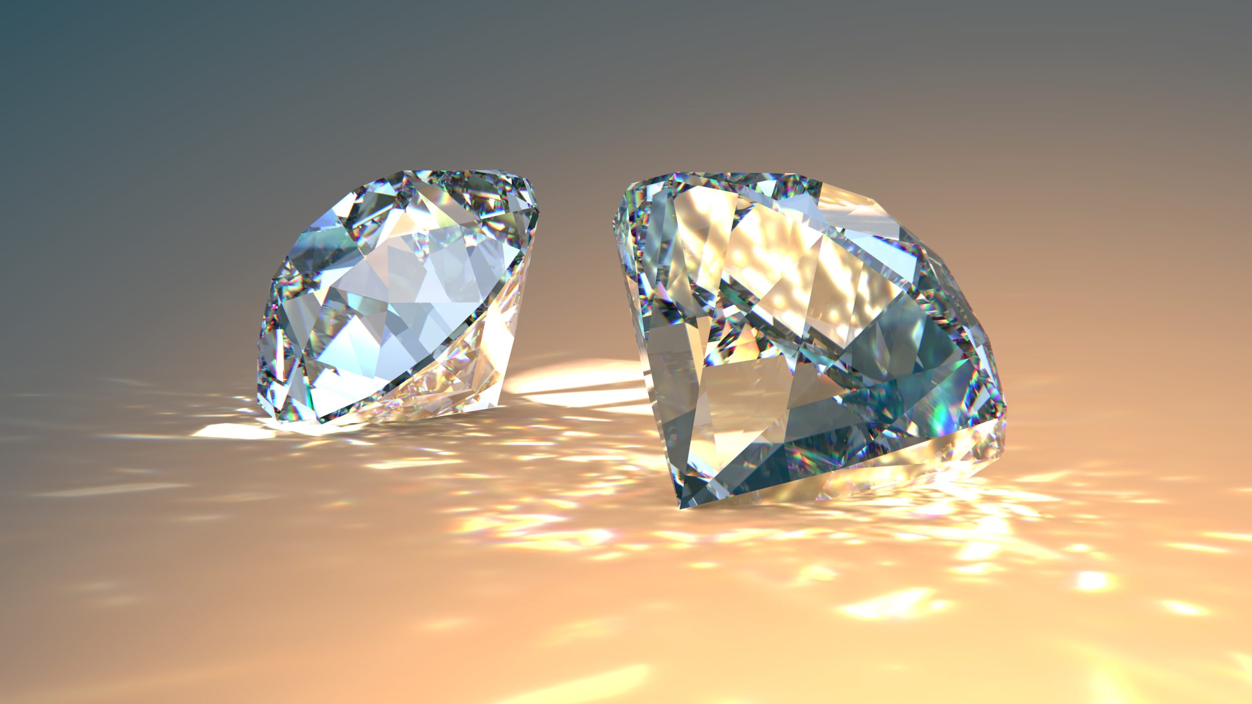 ダイヤモンドTwo diamonds jewel isolated on yellow gradient background with sparkling.